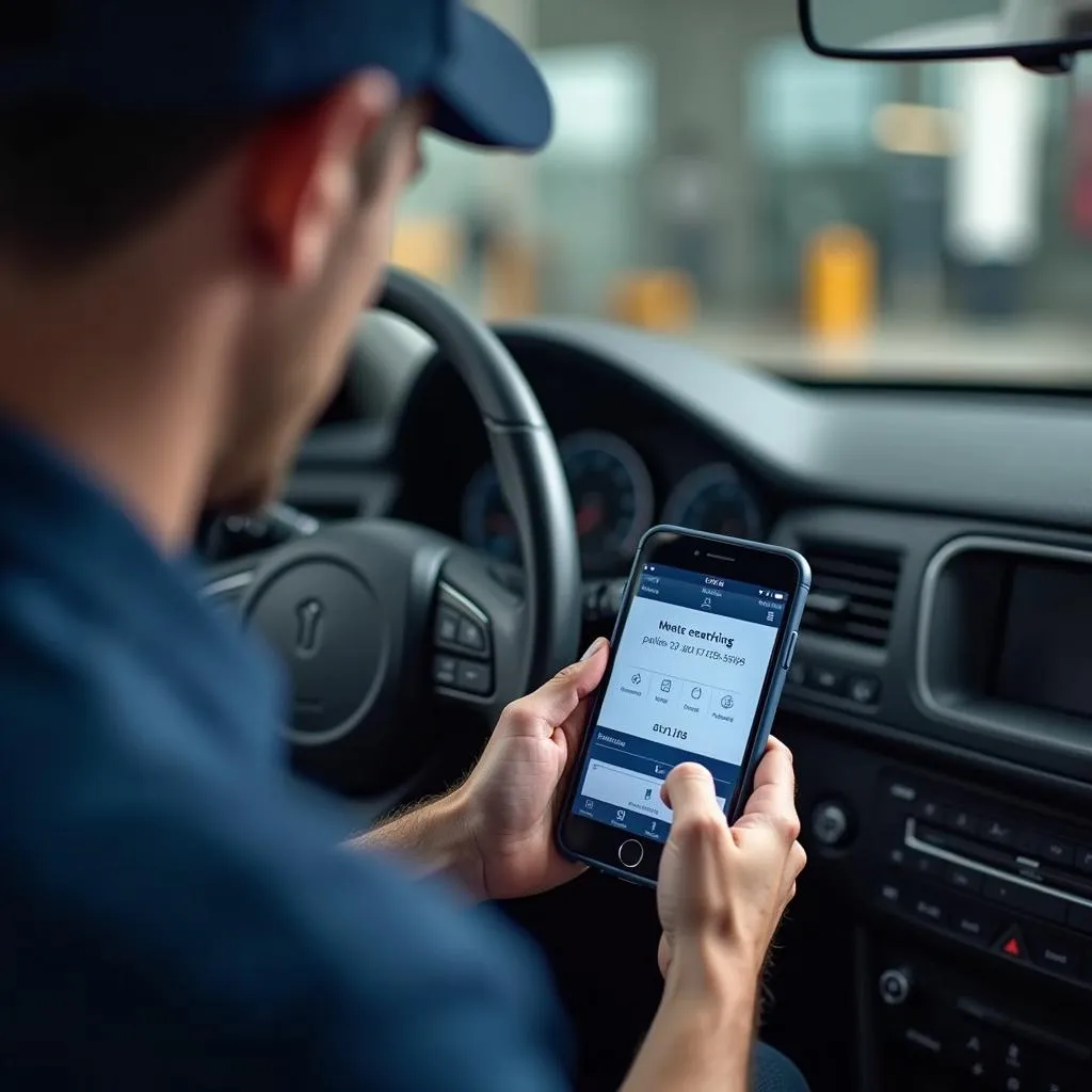 Mechanic using BlueDriver to identify a car issue