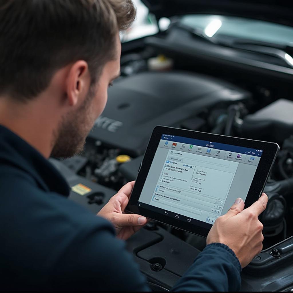 Mechanic Using a Bluetooth OBD2 Adapter