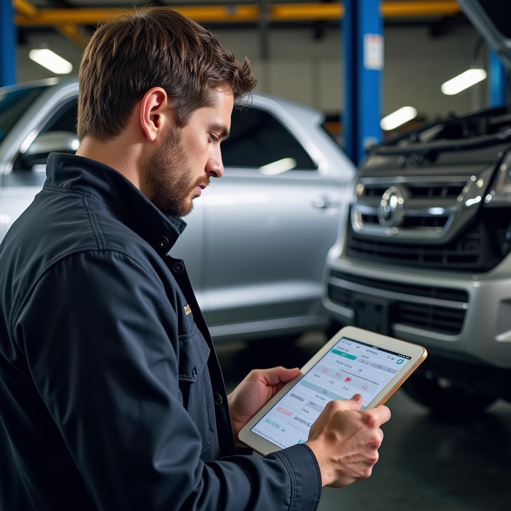 Mechanic Using Bluetooth OBD2 Scanner