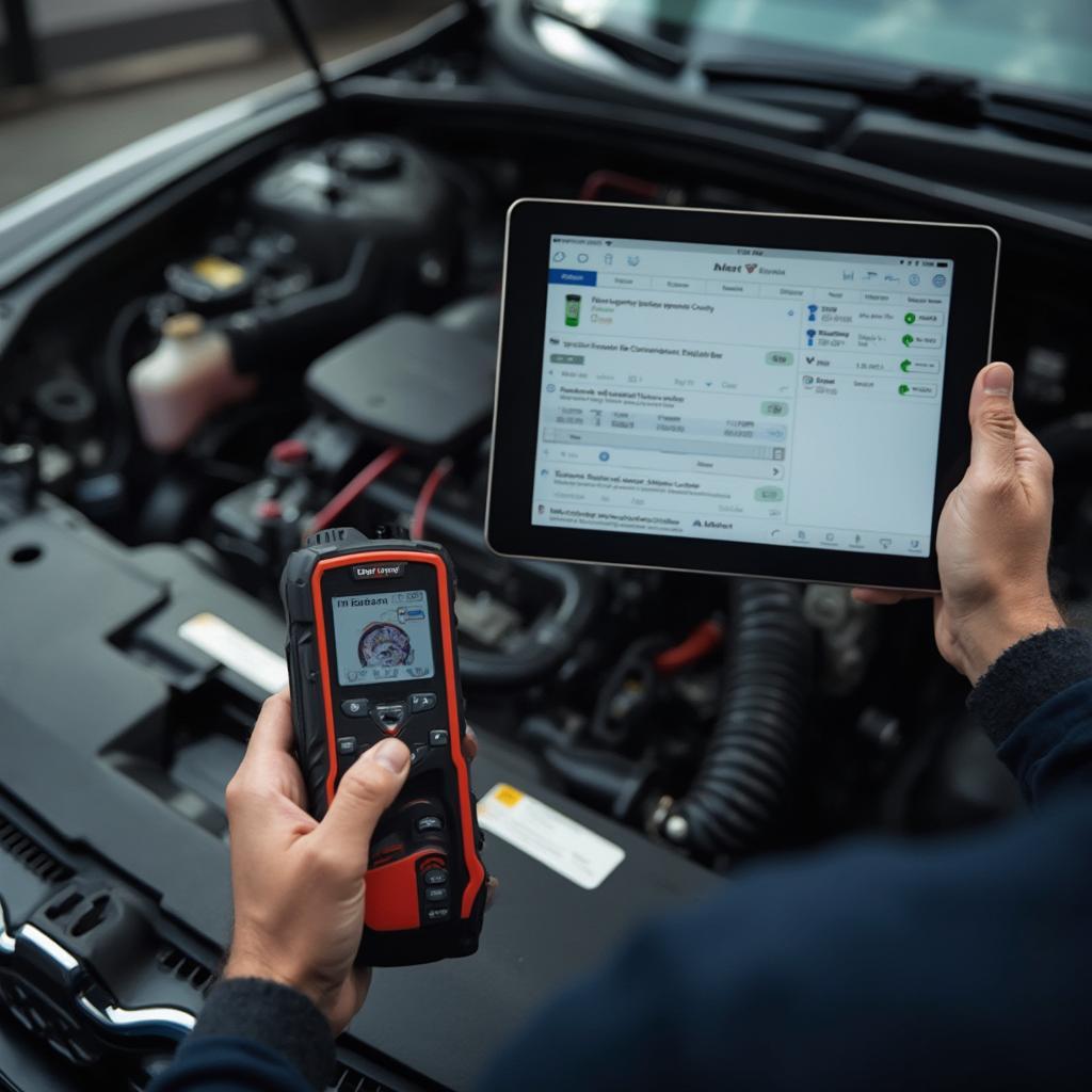 Mechanic Using a Bluetooth OBD2 Scanner