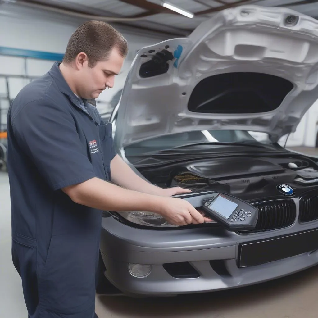 Mechanic Using a BMW Compliant OBD2 Scanner