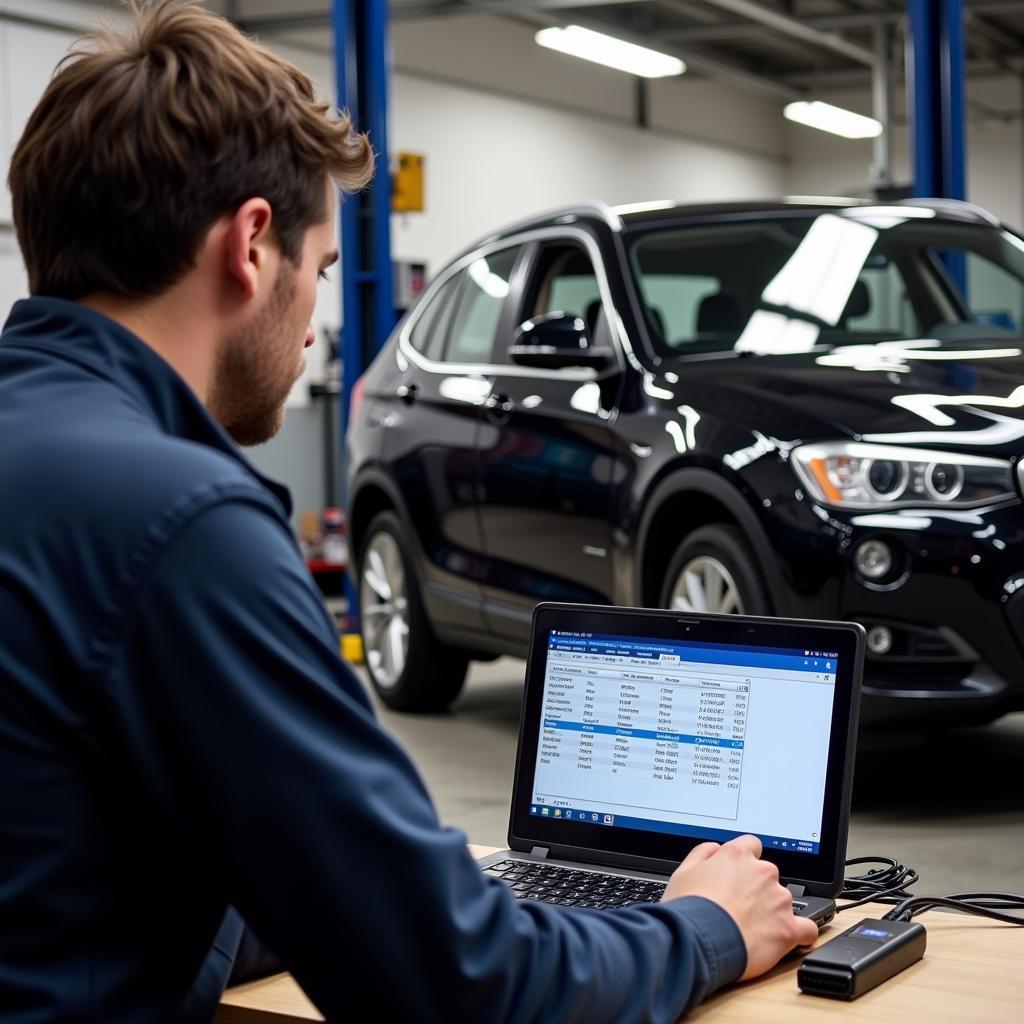 Mechanic Using BMW OBD2 Software