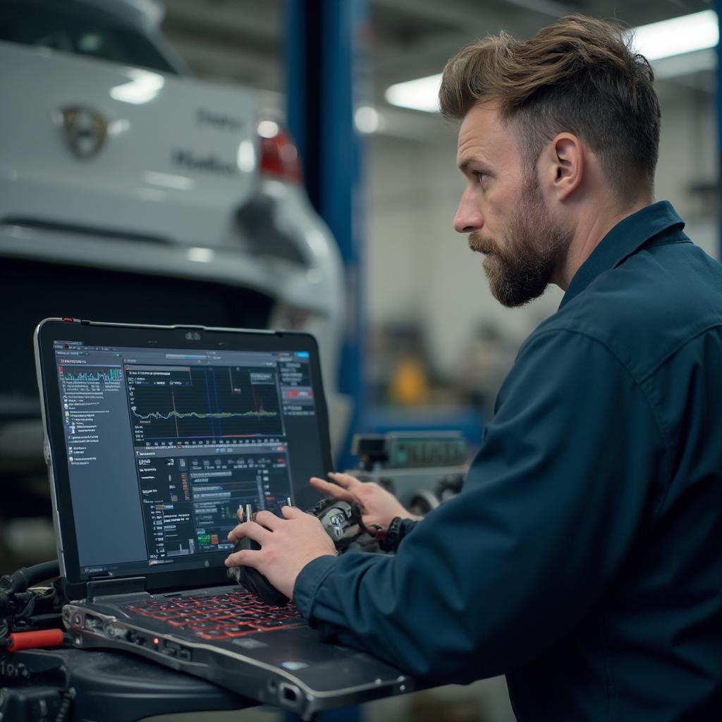 Mechanic Using Bosch Scanner