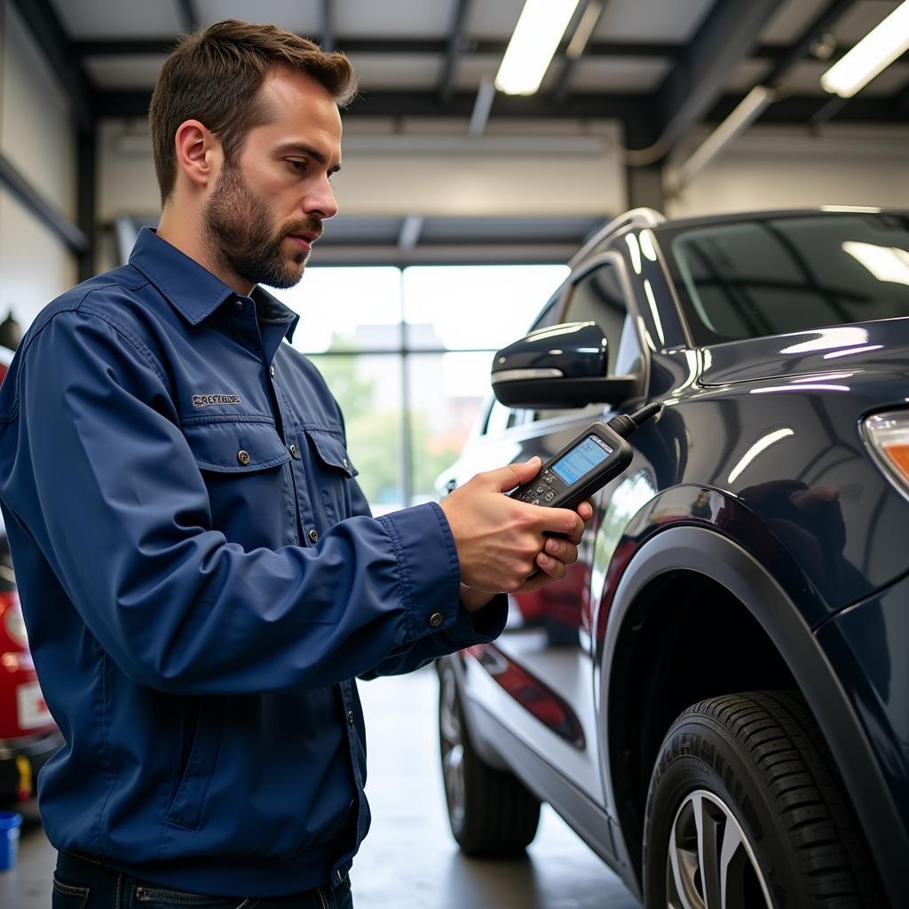 Mechanic using the Centech 60694 to diagnose a car issue