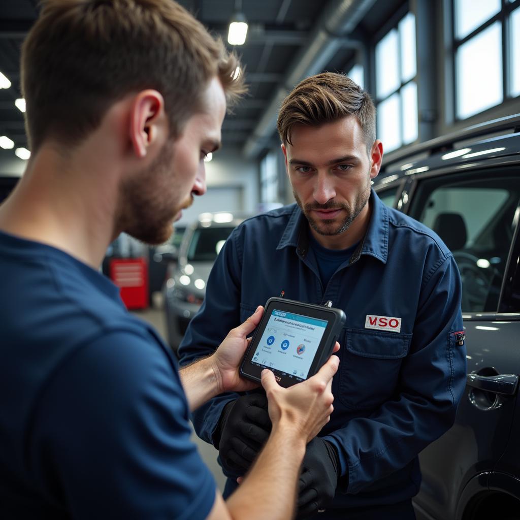 Mechanic Using DRB Tool in Workshop