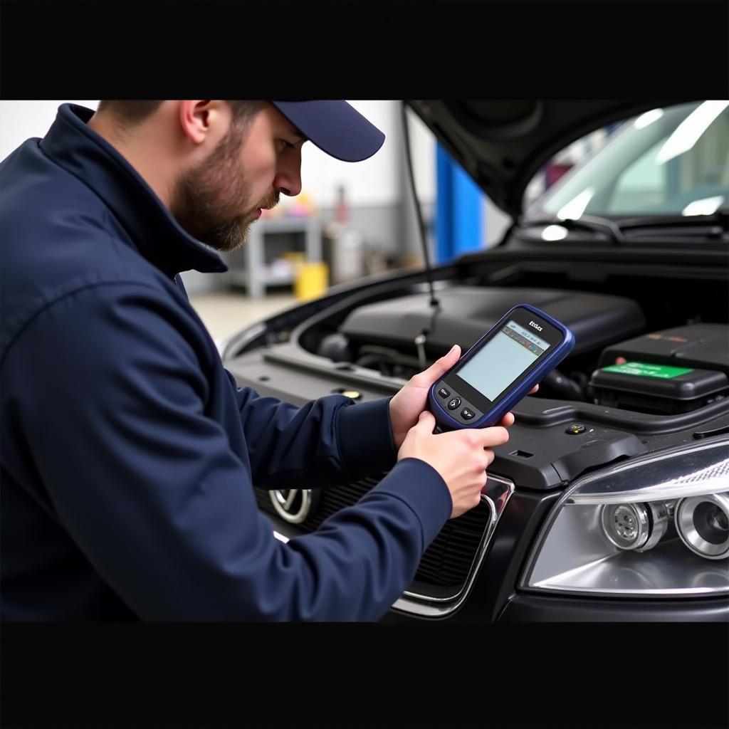 Mechanic Using Eittar OBD2 Scanner