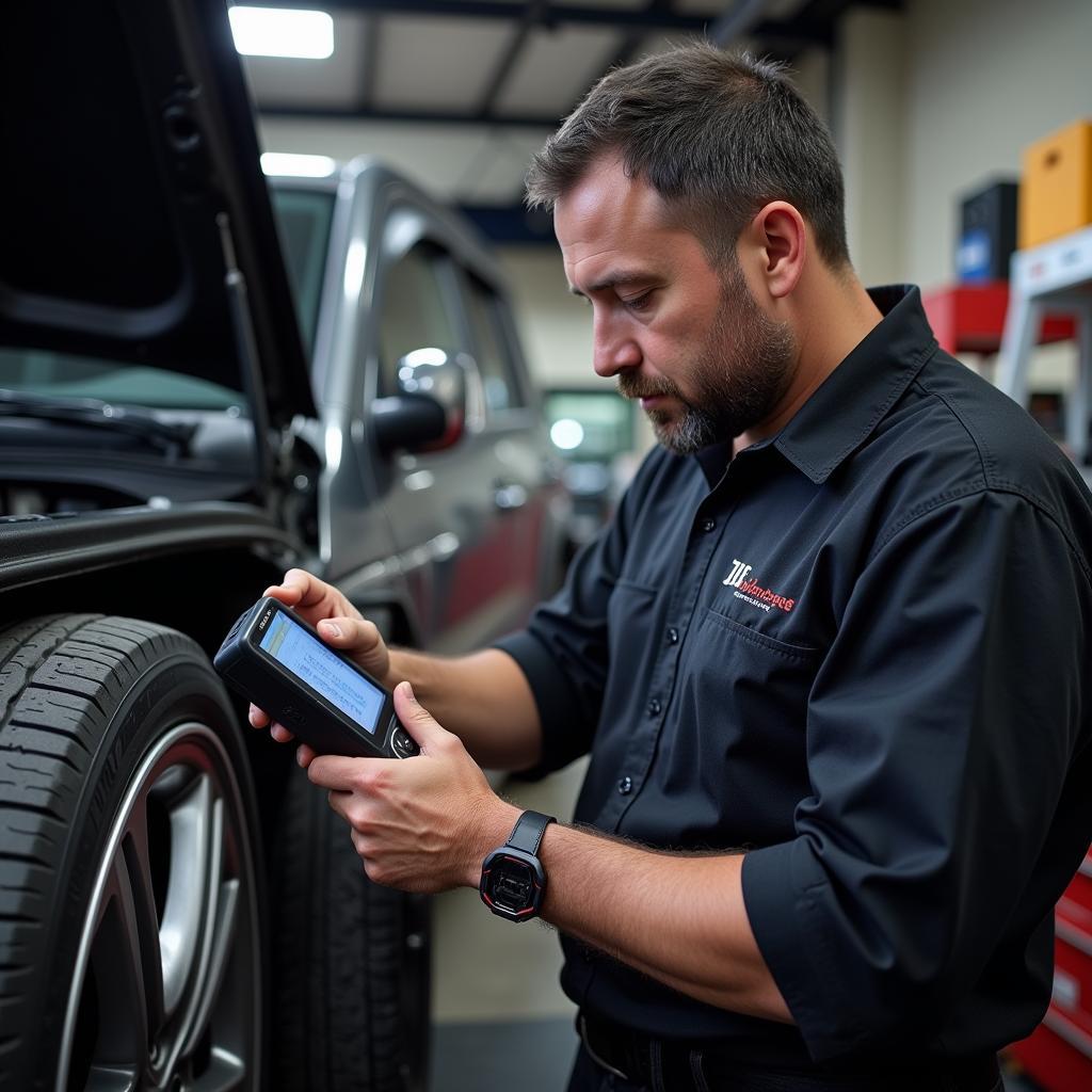 Mechanic Using HD OBD2 Scanner