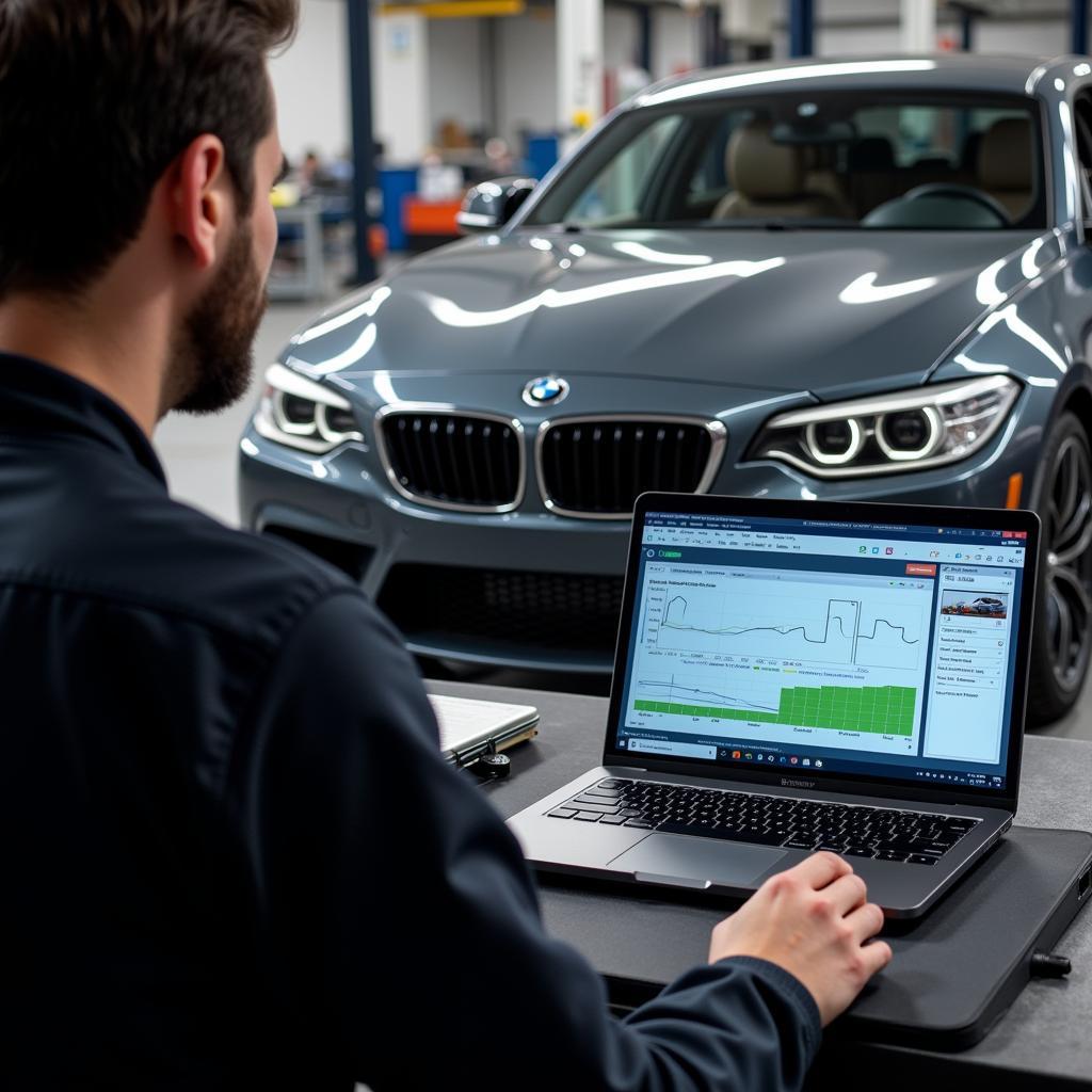 Mechanic Using INPA Software to Diagnose a BMW