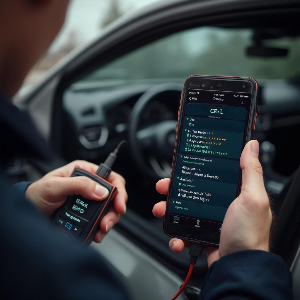 Mechanic Using iPhone OBD2 Scanner to Diagnose Car Issues