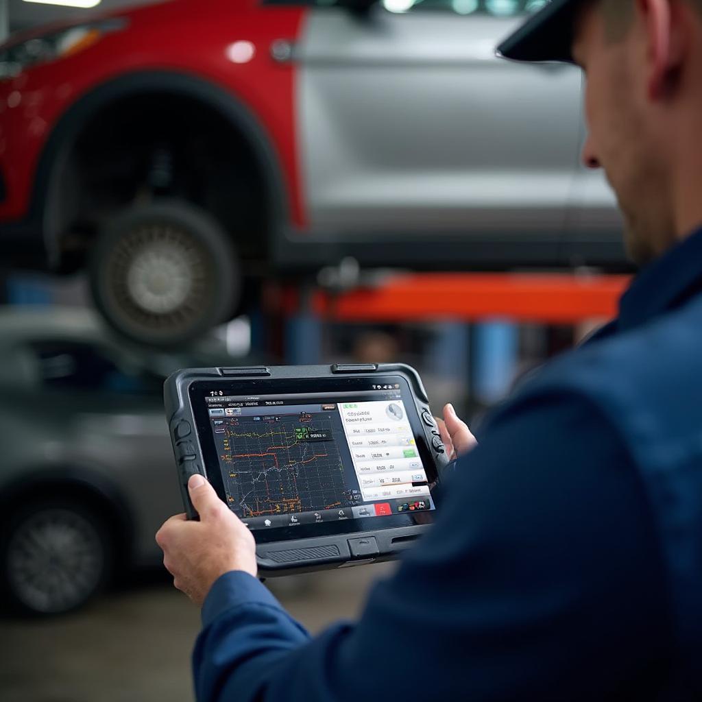 Mechanic using Kenwood OBD2 Torque app