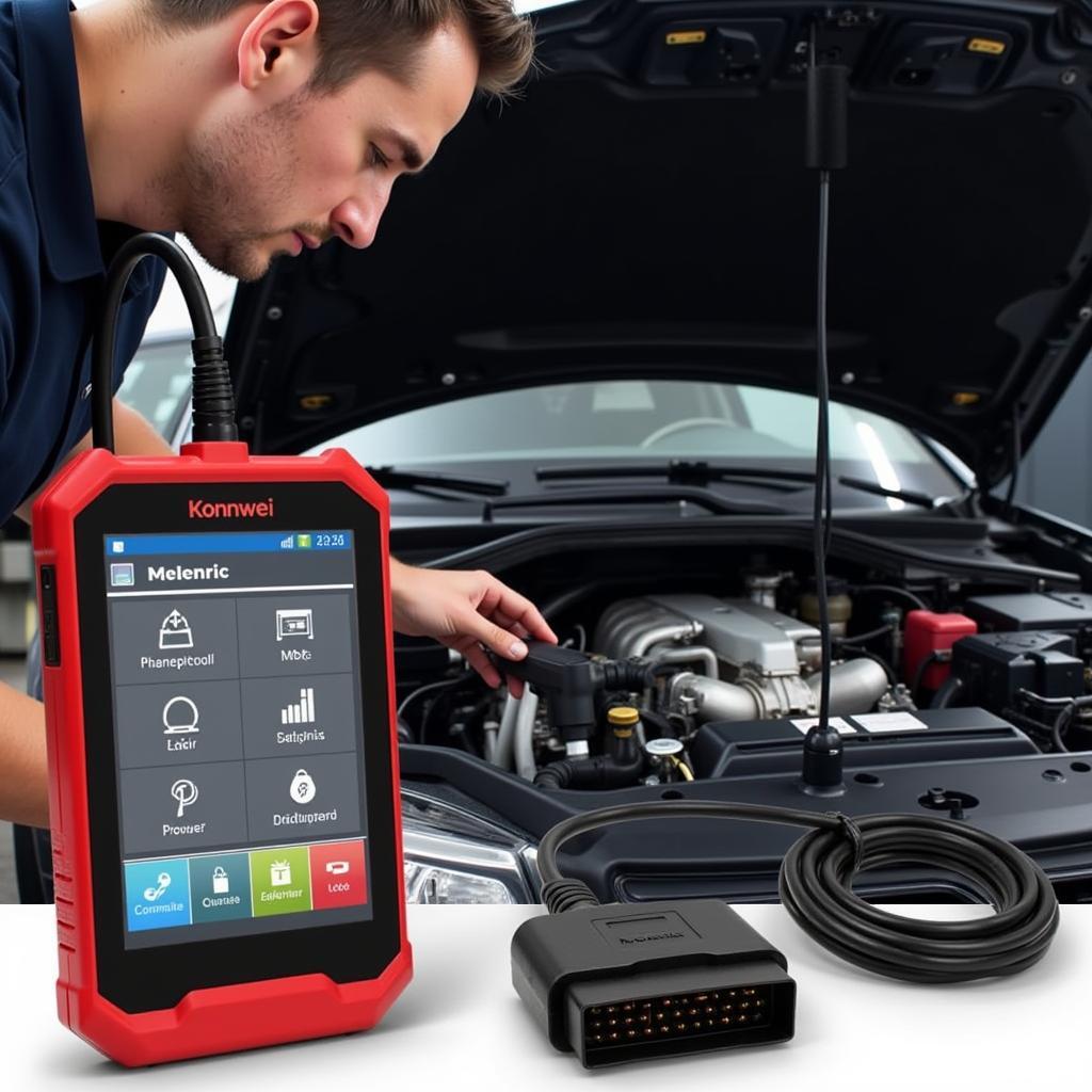 Mechanic Using Konnwei OBD2 Scanner