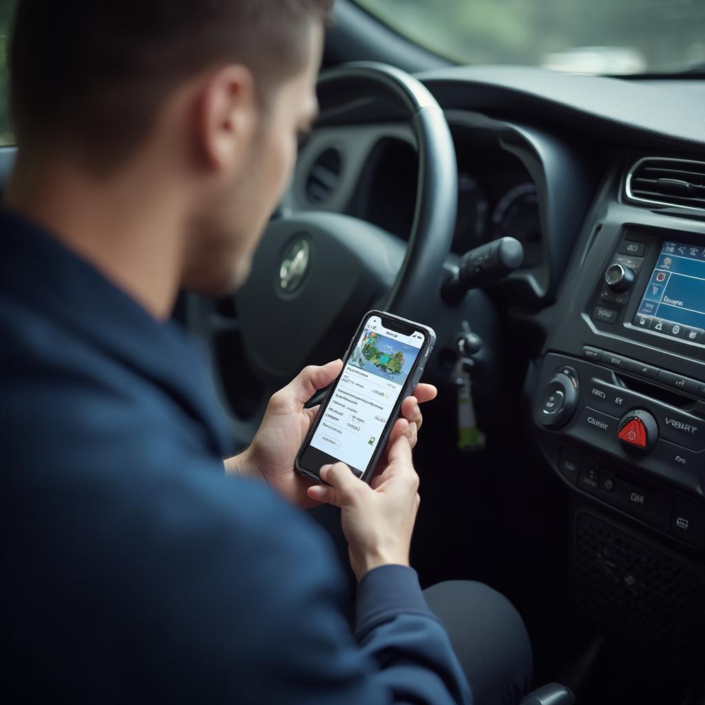 Mechanic Using Launch Bluetooth OBD2 Scanner