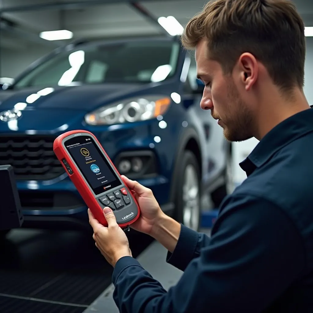 Mechanic Using Launch CRP129E in Workshop