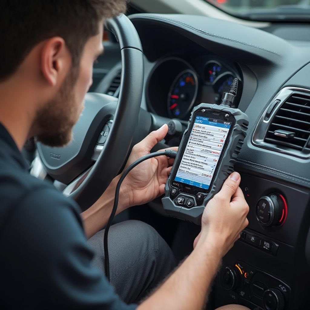 Mechanic Using Mode 6 Scanner on a Car