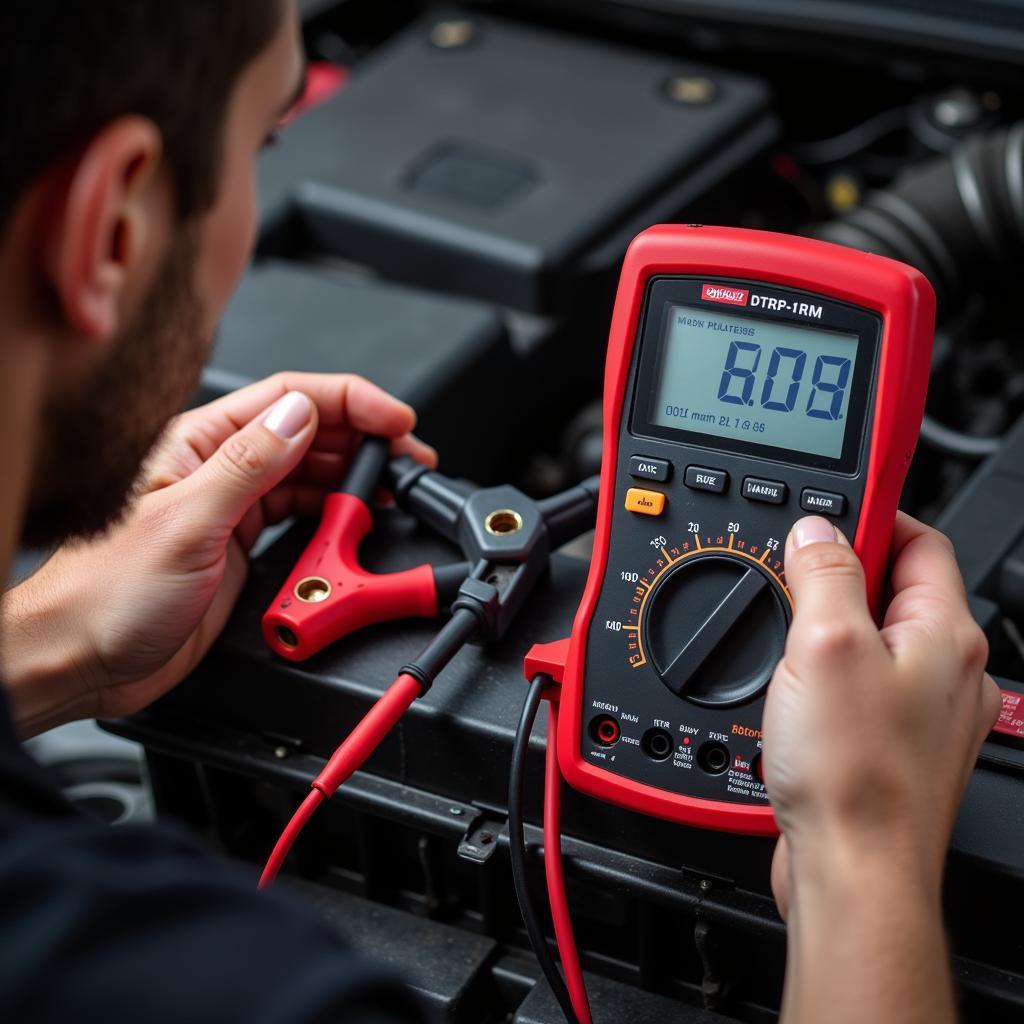 Mechanic Testing Battery Drain with Multimeter