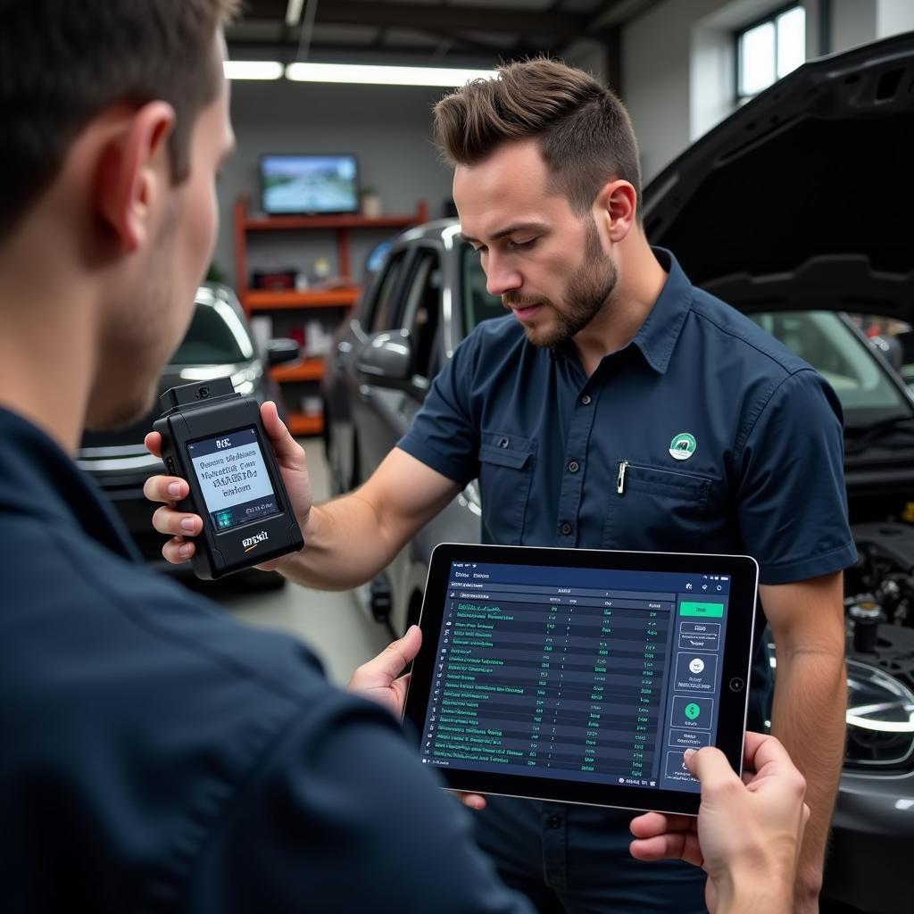 Mechanic Using OBD2 Bluetooth Torque to Diagnose Car Problem