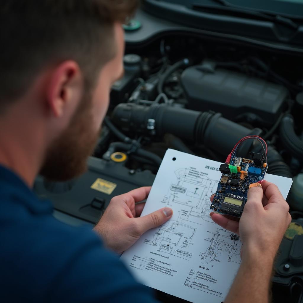 Mechanic Using OBD2 Breakout Box LED for Diagnostics