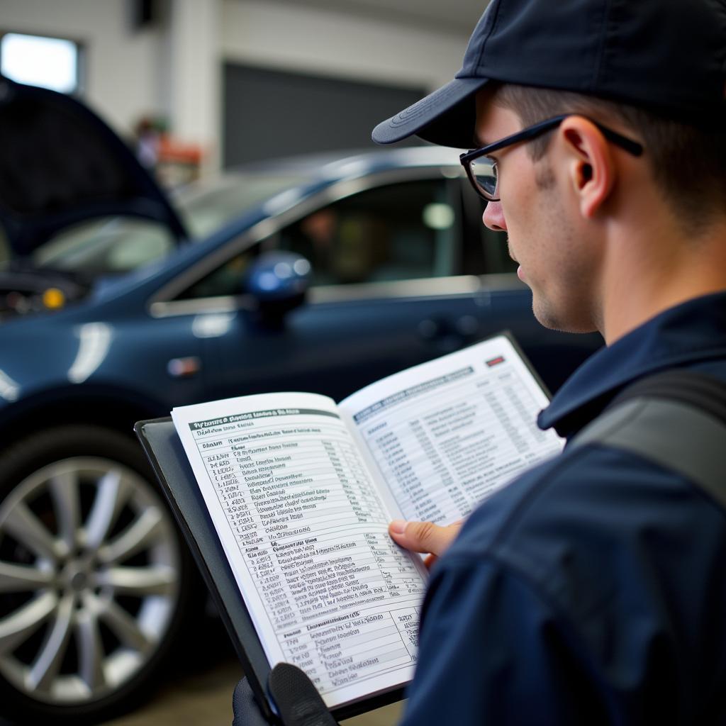 Mechanic Using OBD2 Code Chart