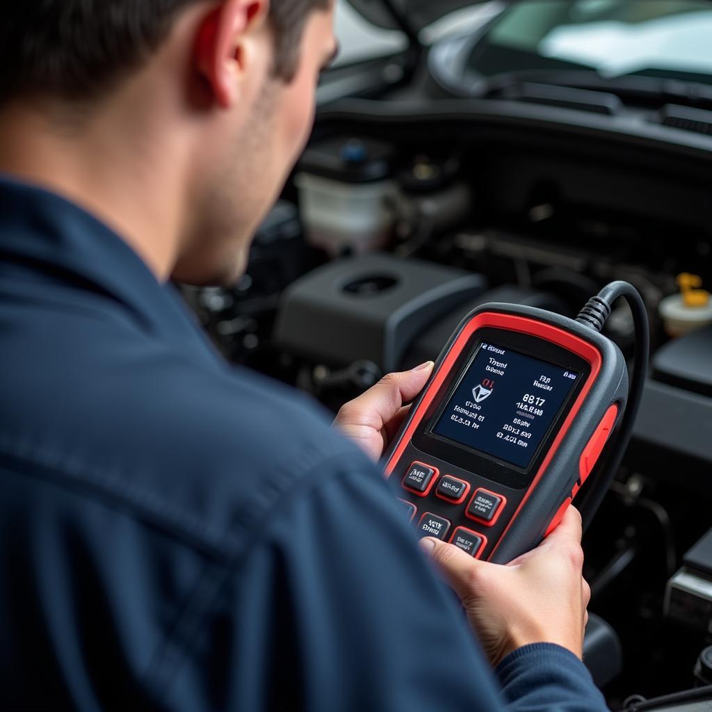 Mechanic Using OBD2 Code Reader