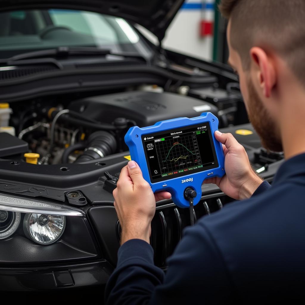 Mechanic Using OBD2 Diagnostic Tool 3100j