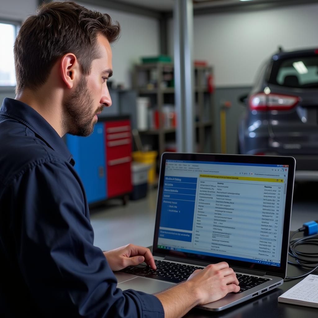 Mechanic Using OBD2 Driver USB