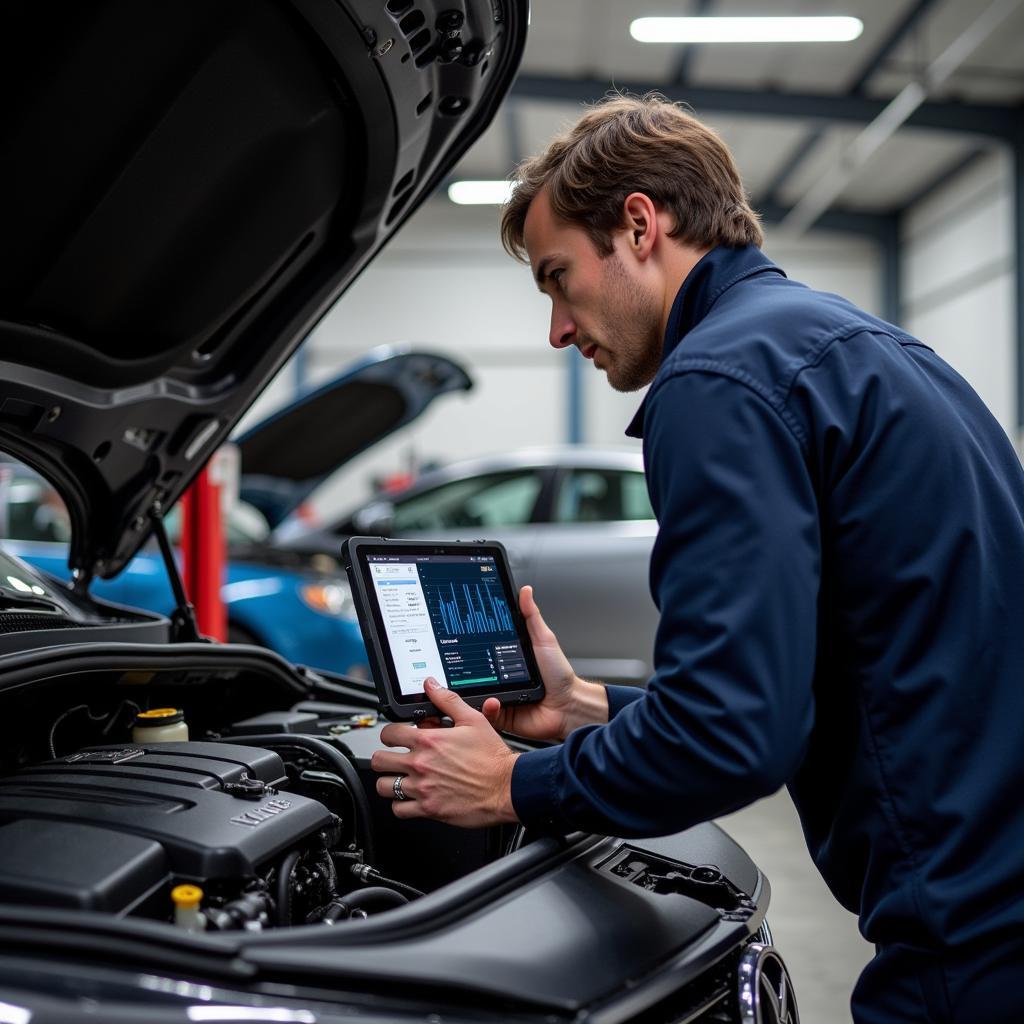 Mechanic Using OBD2 Kiwi to Diagnose Car Issues