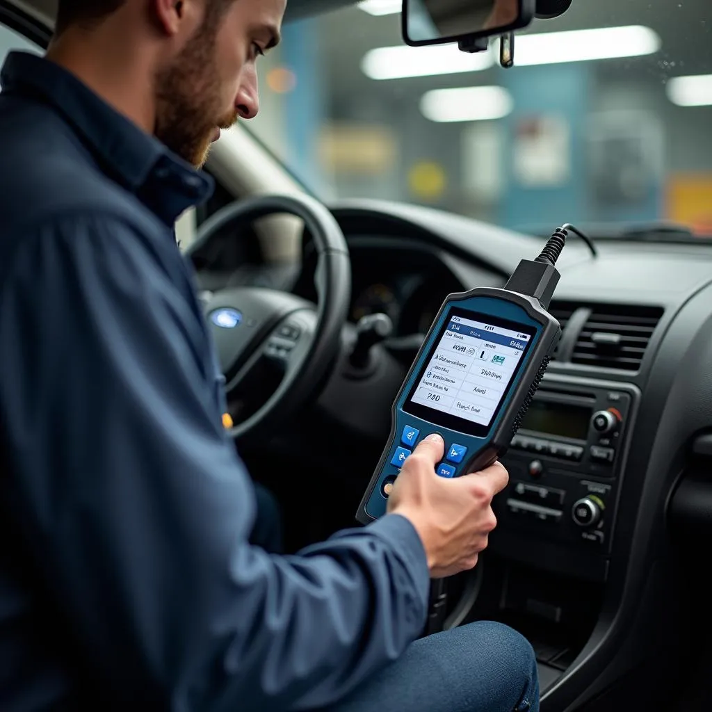 Mechanic Diagnosing a Ford Territory using an OBD2 Scan Tool