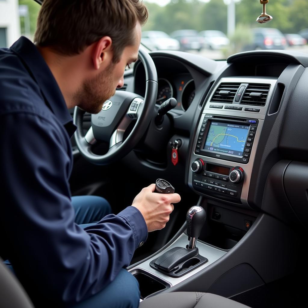 Mechanic Using OBD2 Scanner on a 2003 Hyundai Sante Fe