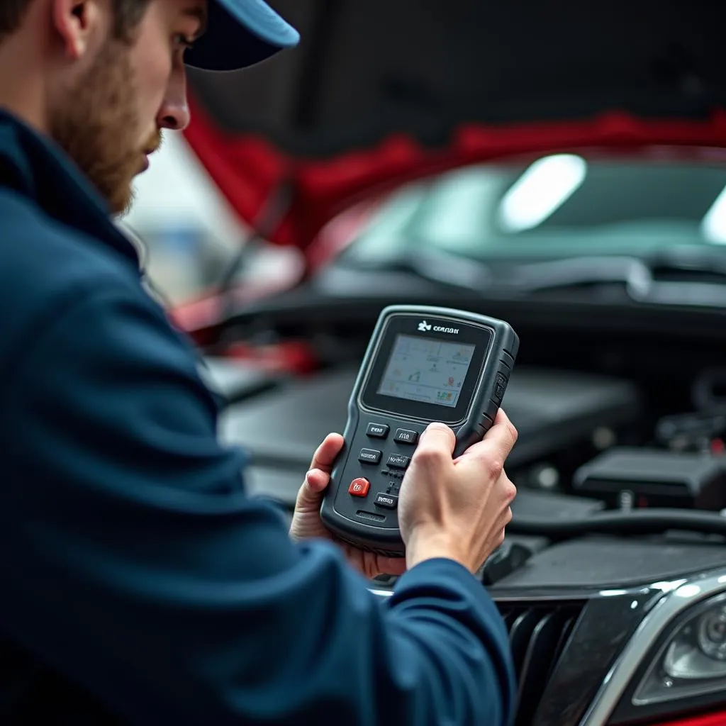 Mechanic Using OBD2 Scanner