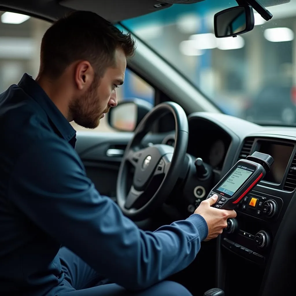 Mechanic Using OBD2 Scanner