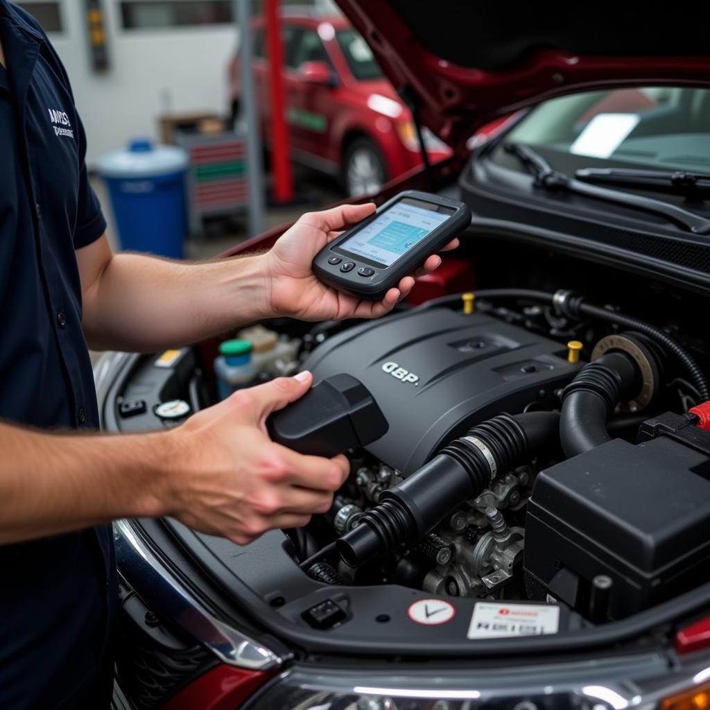 Mechanic Using OBD2 Scanner