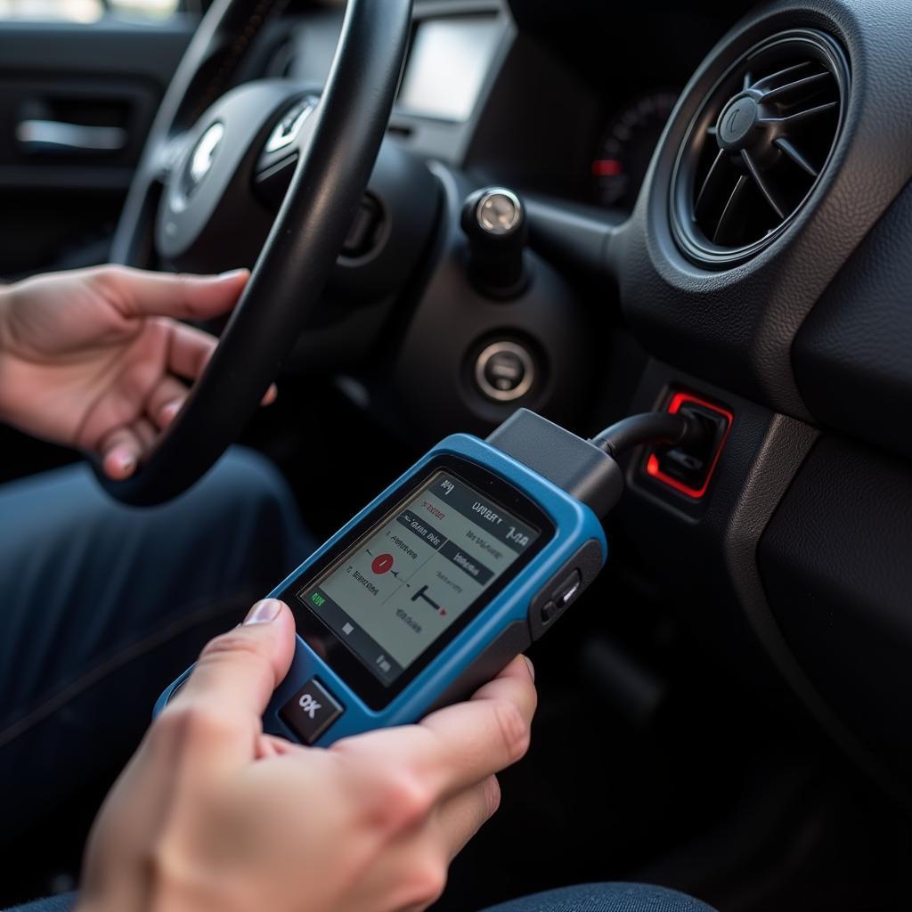 Mechanic Using OBD2 Scanner