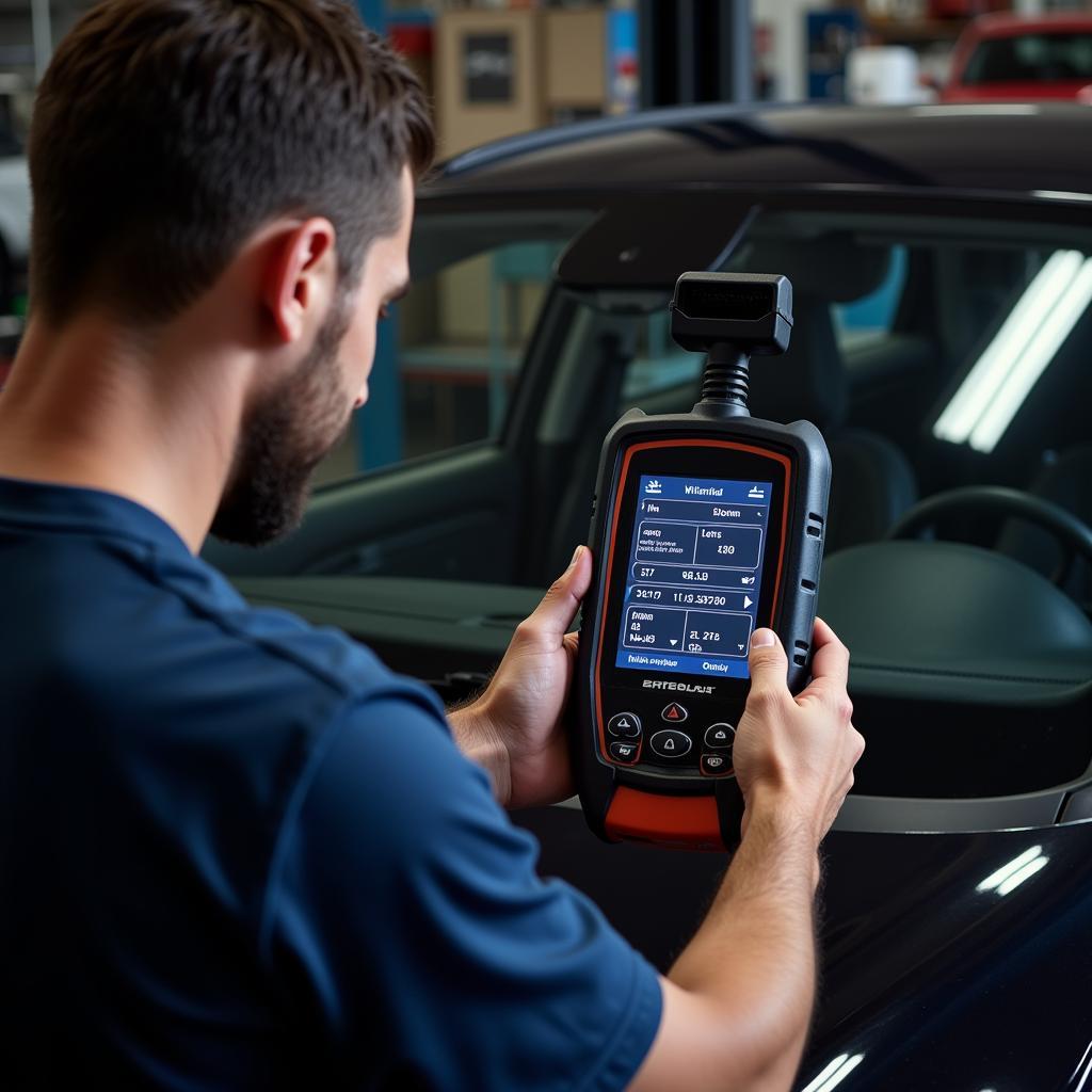 Mechanic Diagnosing Car with OBD2 Scanner