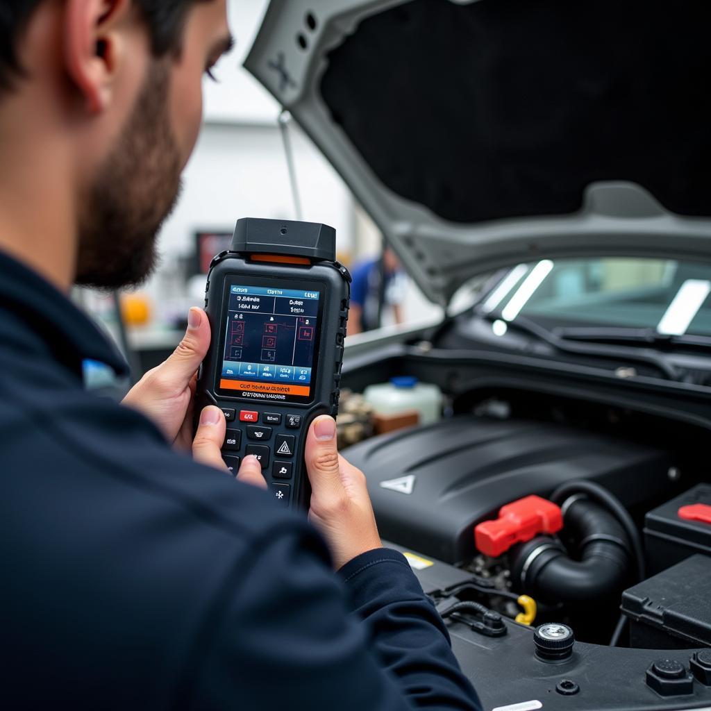 Mechanic Using an OBD2 Scanner to Diagnose a Car Problem