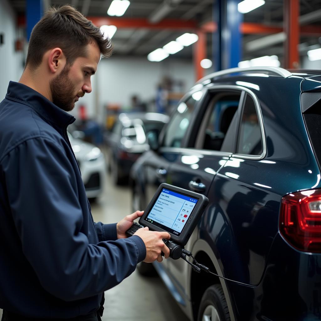 Mechanic Using OBD2 Scanner