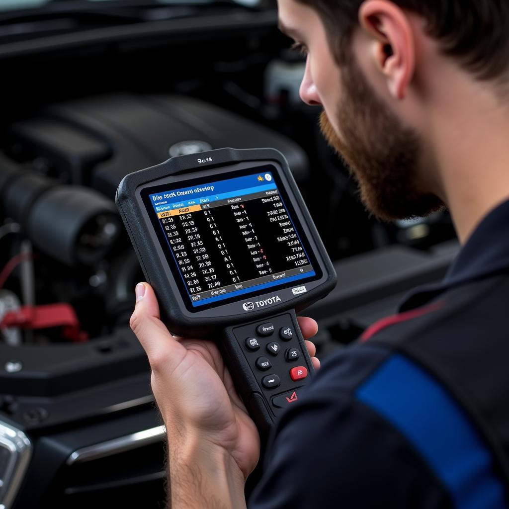 Mechanic Using OBD2 Scanner