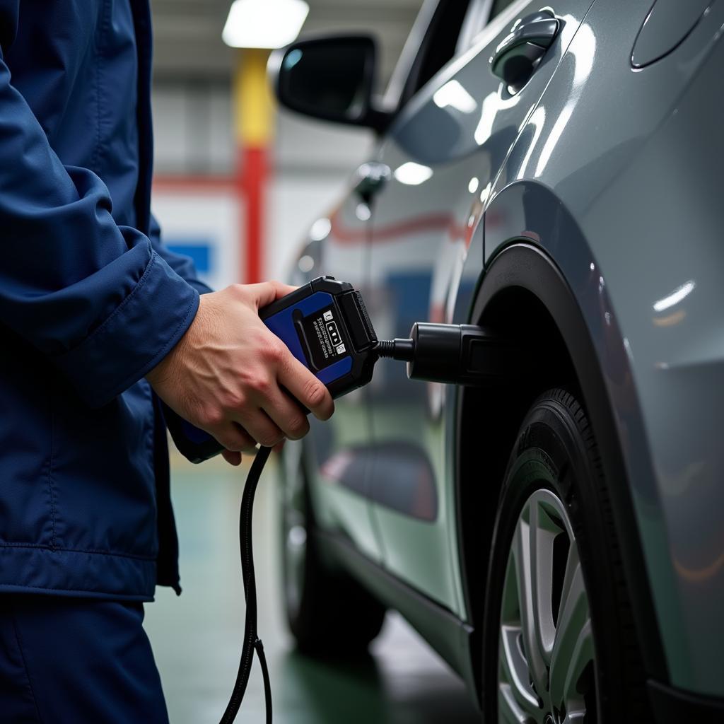 Mechanic Using OBD2 Scanner