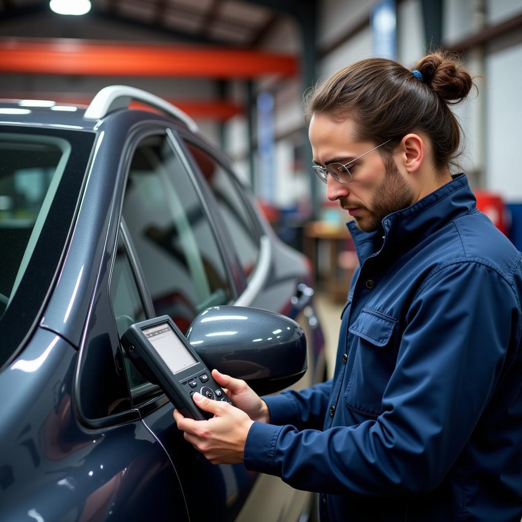 Mechanic Using OBD2 Scanner