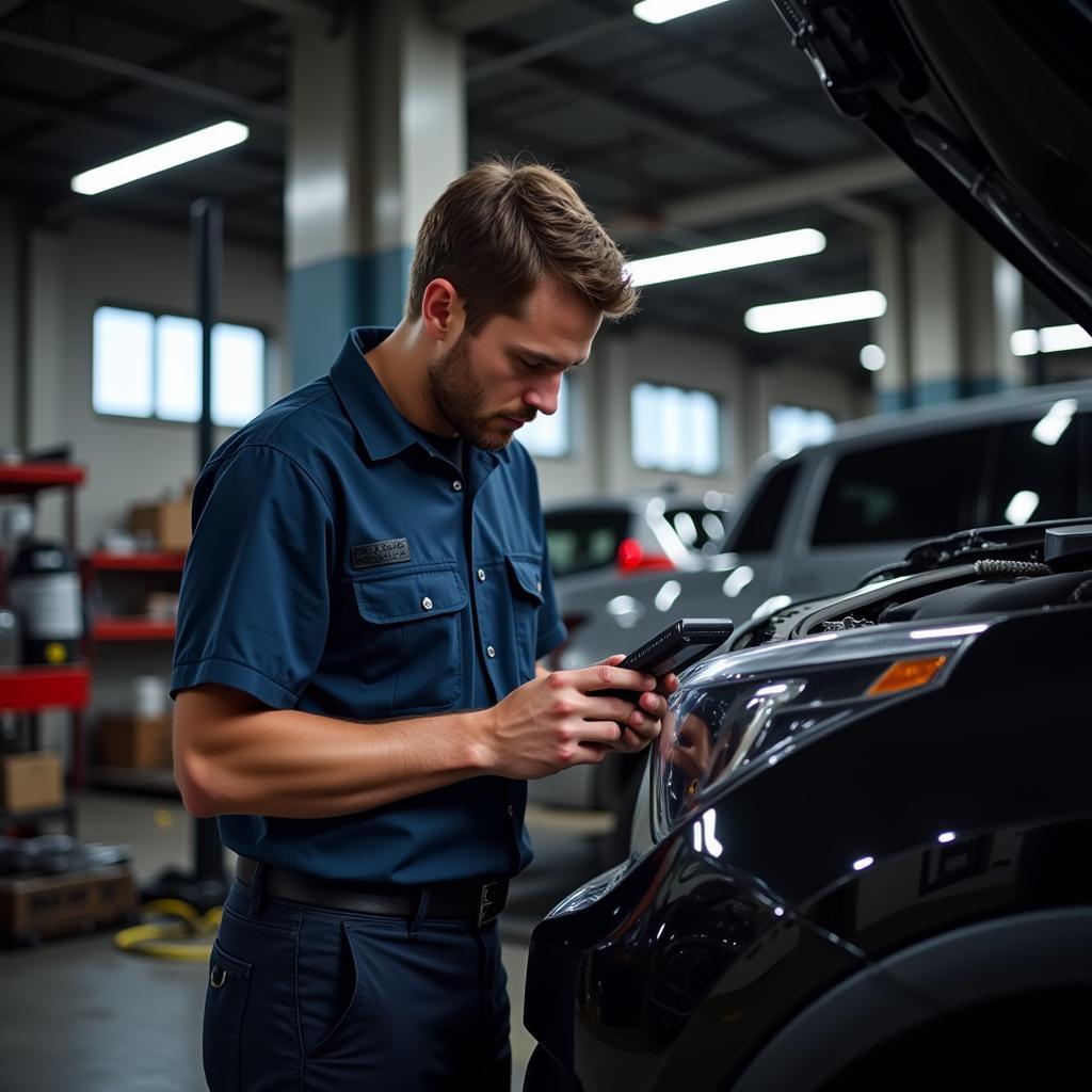 Mechanic Using Professional OBD2 Scanner