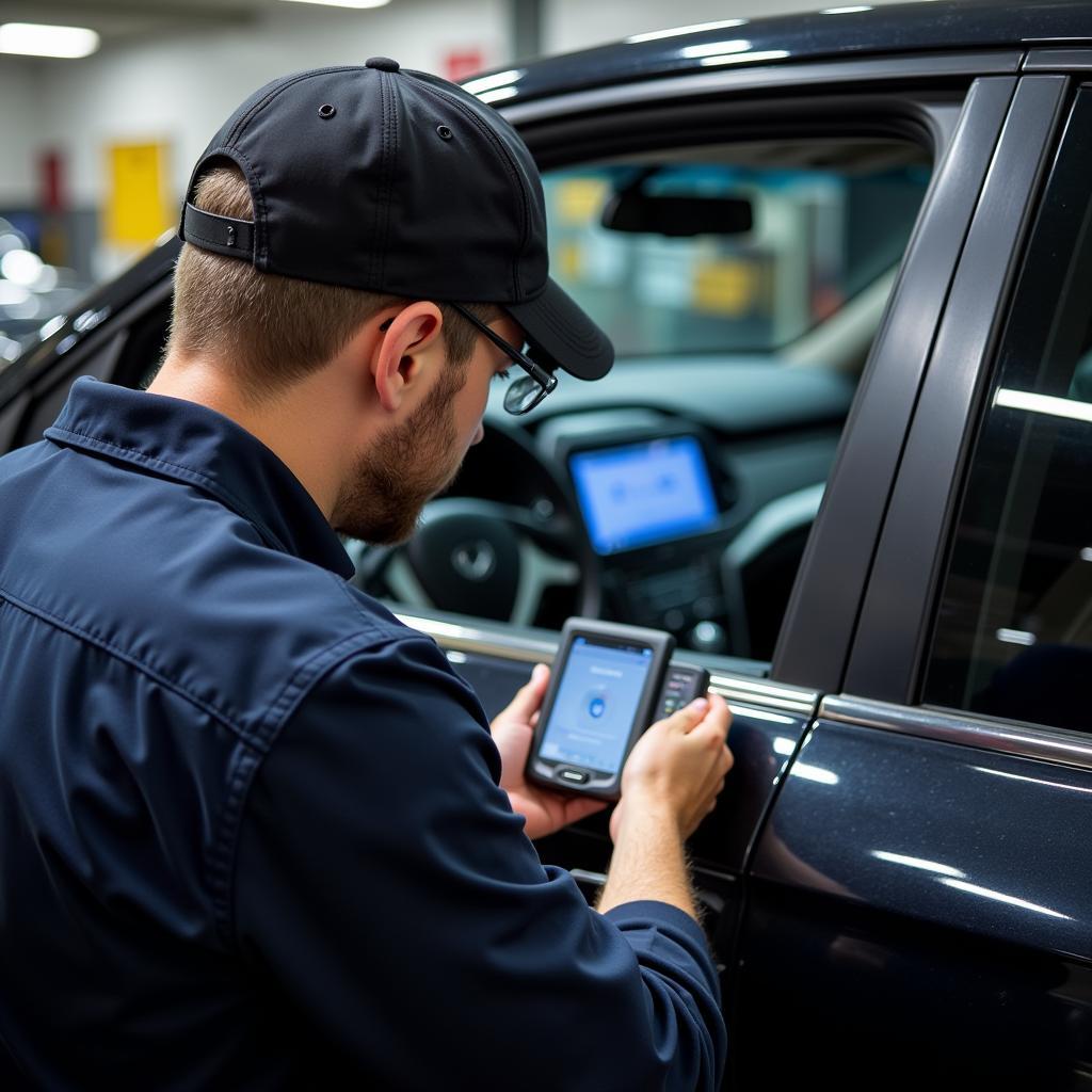 Mechanic Utilizing an OBD2 Scanner