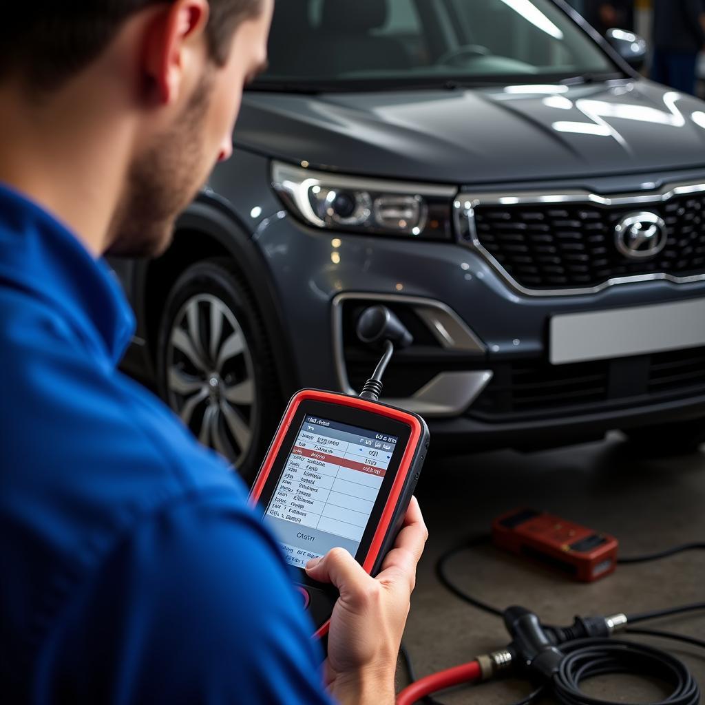 Mechanic using an OBD2 Scanner