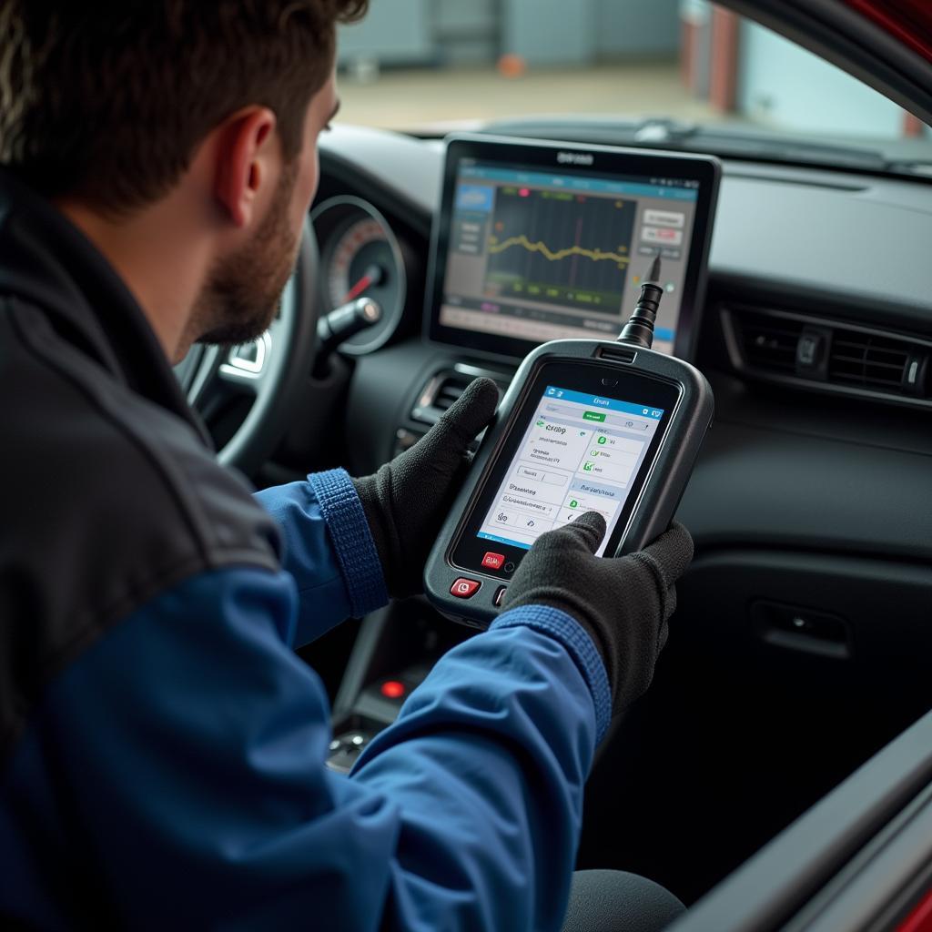 Mechanic Using OBD2 Scanner