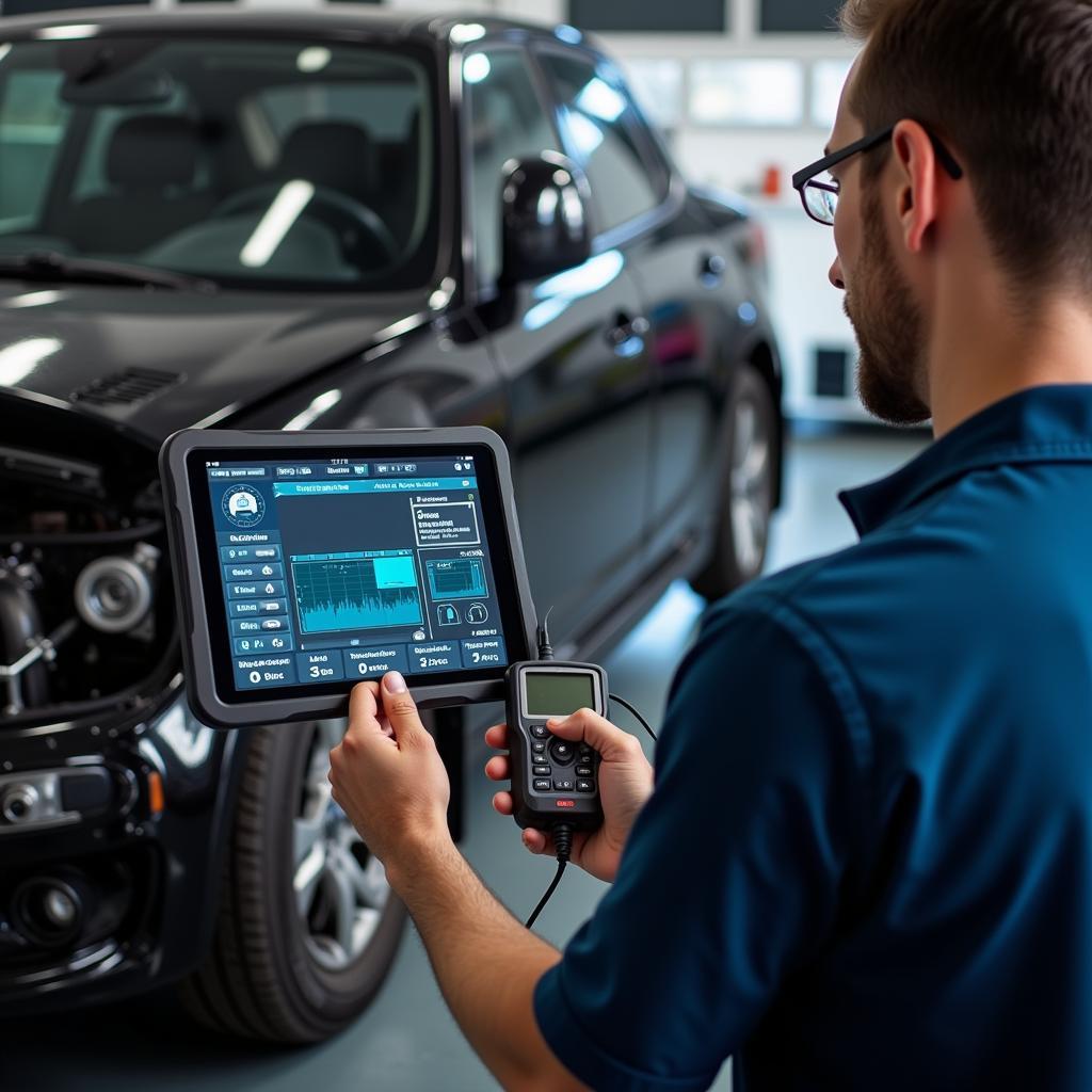 Mechanic Using OBD2 Scanner