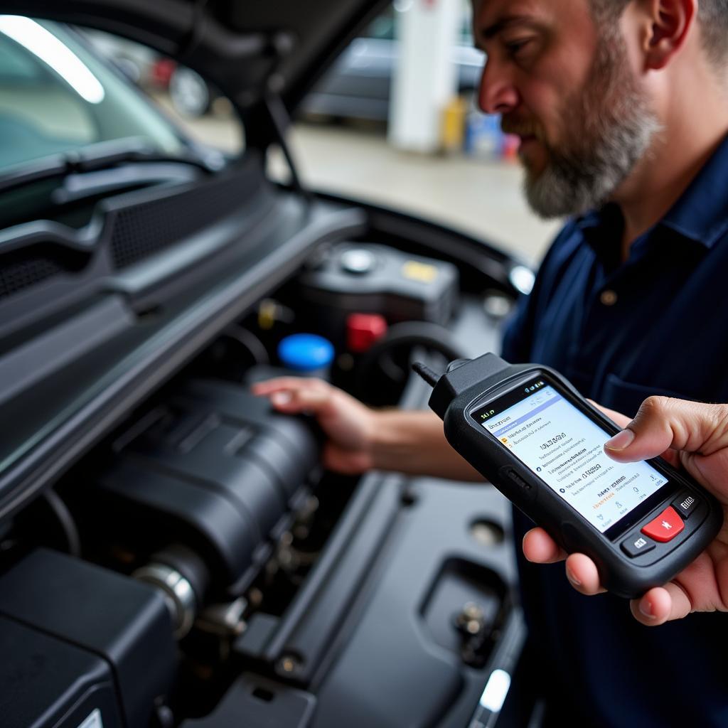 Mechanic Using an OBD2 Scanner to Diagnose Car Issues