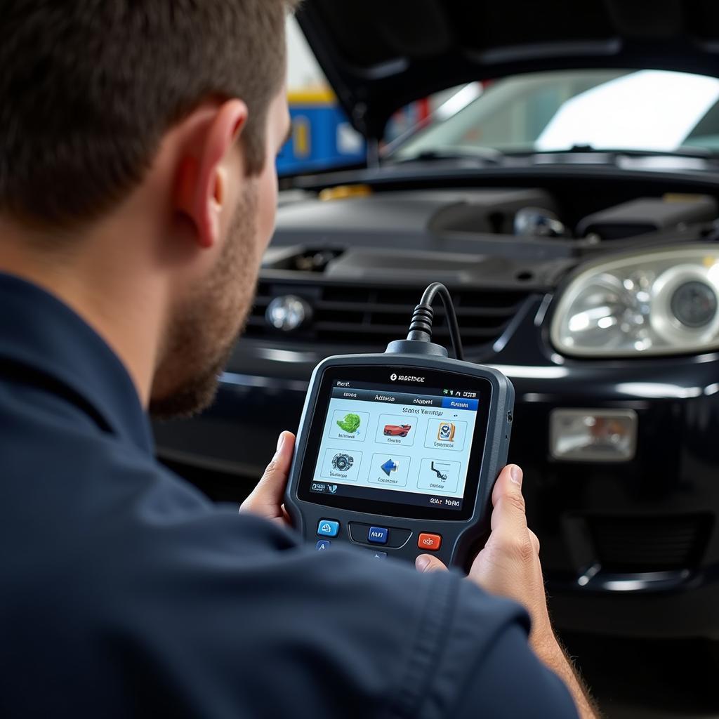 Mechanic Using OBD2 Scanner