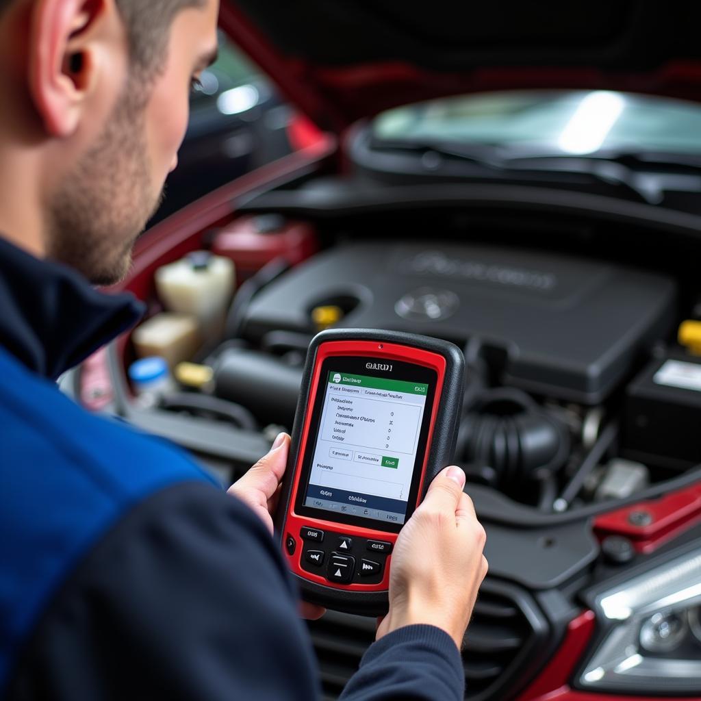 Mechanic Using OBD2 Scanner