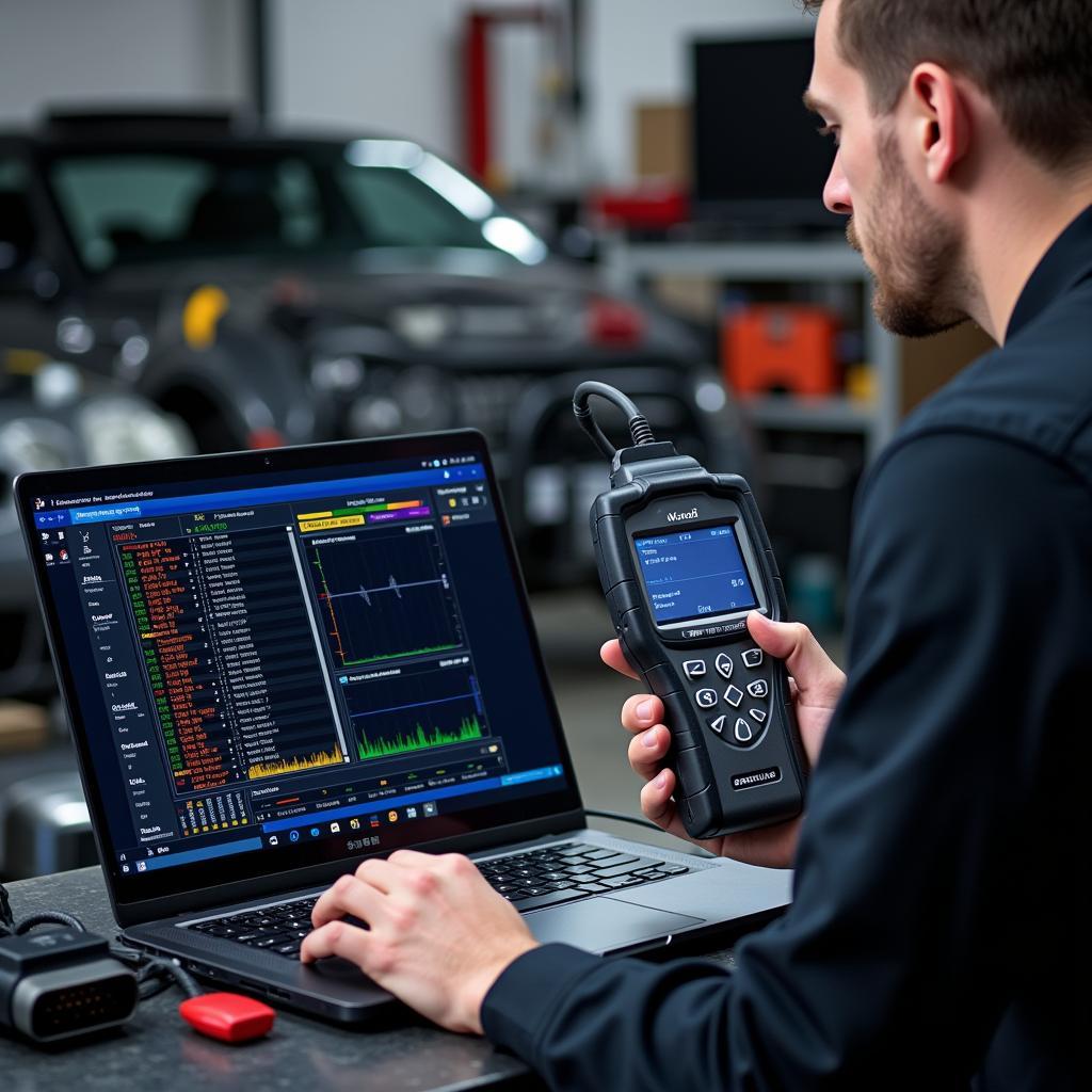 Mechanic Using OBD2 Scanner