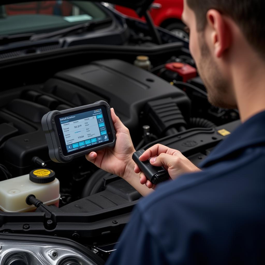 Mechanic Using OBD2 Scanner