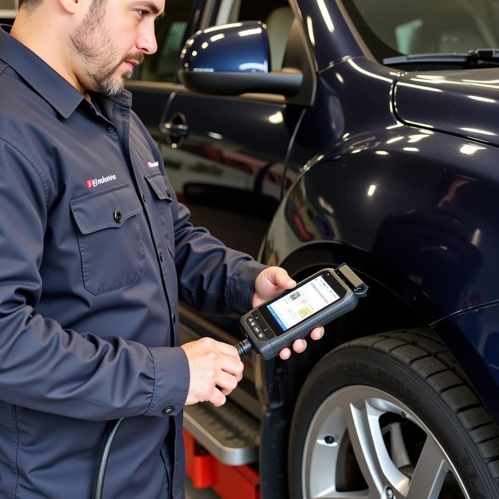 Mechanic Using OBD2 Scanner