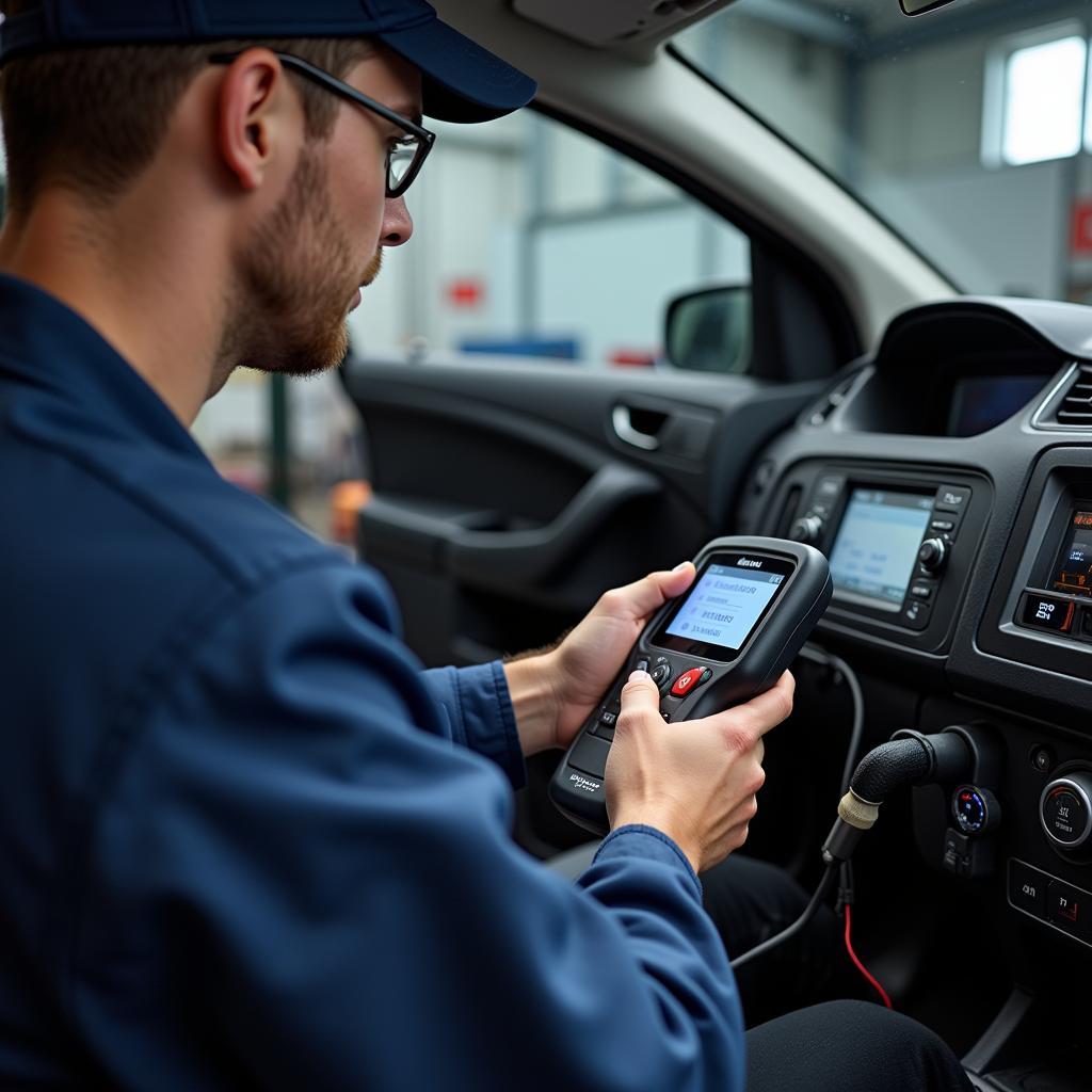 Mechanic Using OBD2 Scanner